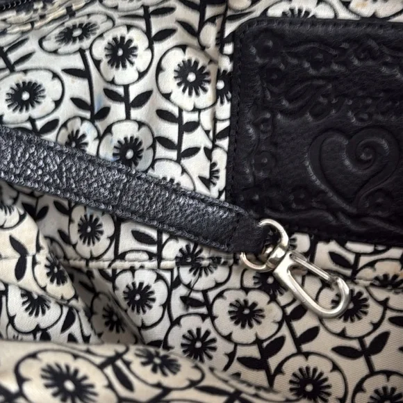 Brighton bag black patent leather trim strap raffia woven large roomy spring - Picture 15 of 17